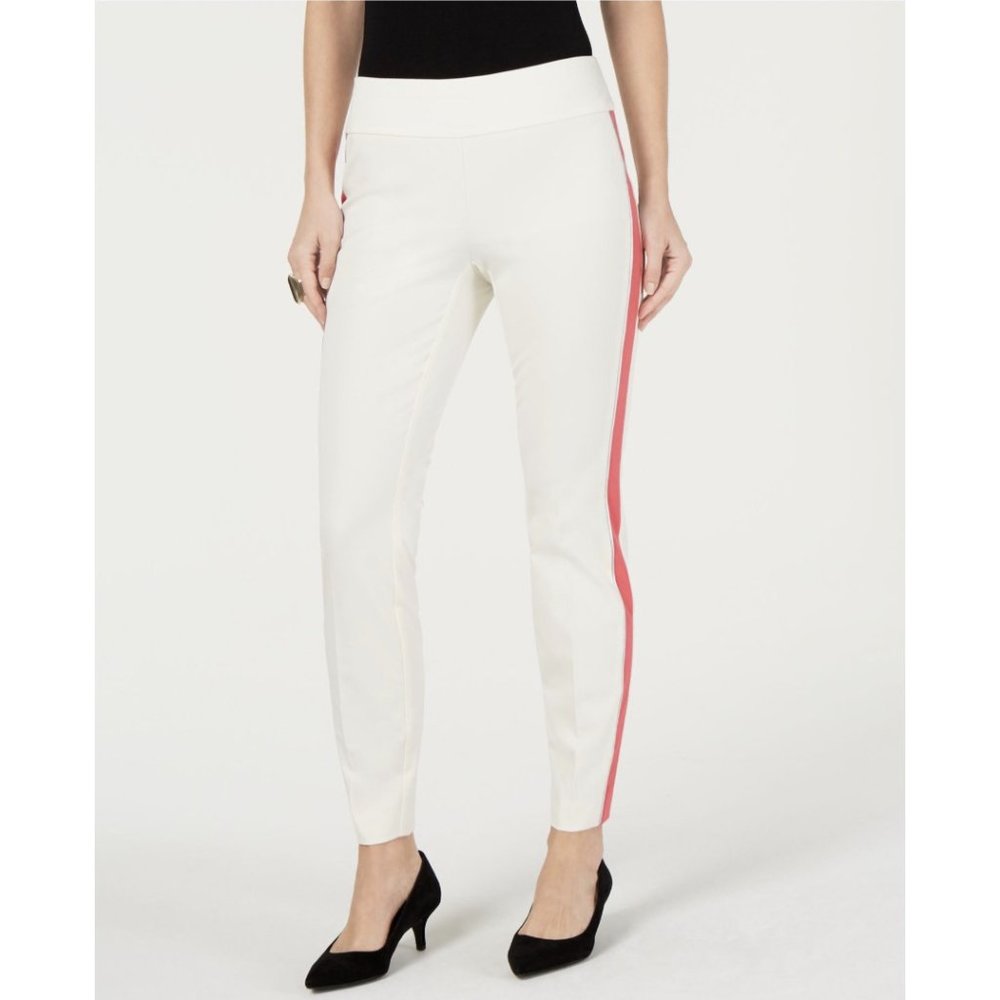Alfani Womens Side-Stripe Casual Trouser Pants, Off-White, 6